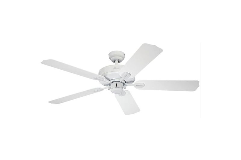 Abanico de techo exterior Willow Breeze Westinghouse de 52 pulgadas blanco, vista frontal completa sobre fondo blanco