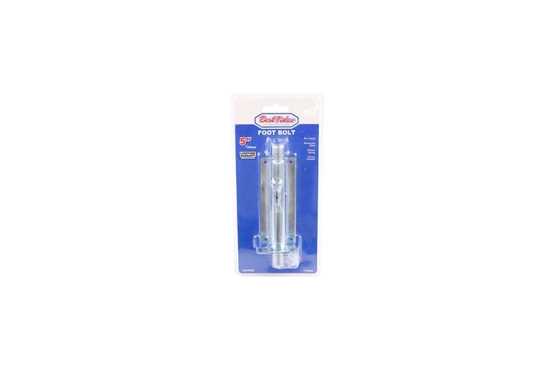 Pasador de pie Best Value de 5 pulgadas zinc, presentado en su empaque plástico azul y blanco