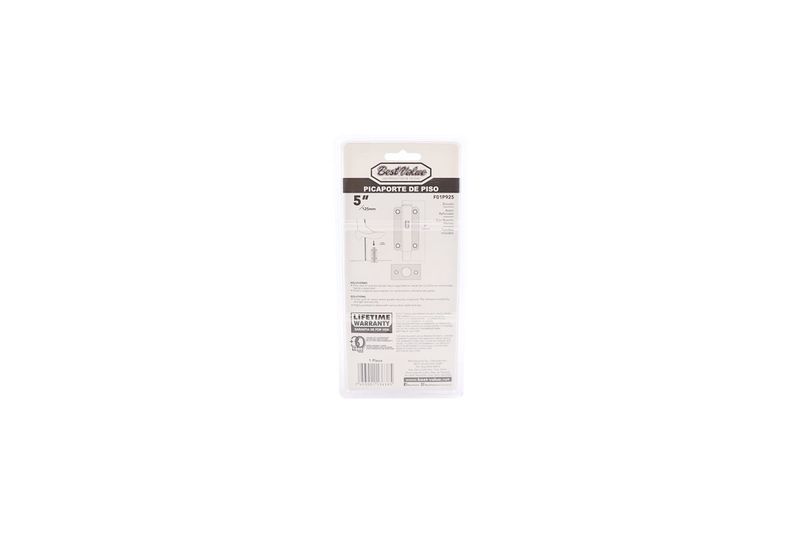 Pasador de pie Best Value de 5 pulgadas zinc, empaque blister con cartón blanco e ilustración del producto