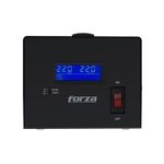 Regulador de voltaje con supresor 4 salidas 600 VA/3000 W 220 V Forza Nema Universal, vista frontal con pantalla digital