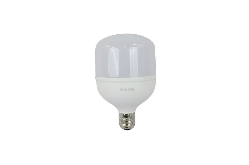 Bombilla LED High Lumen A40 50 W E40 6500 K Philips, vista frontal del foco con difusor blanco y base metálica roscada