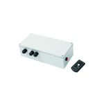 Controlador para luminaria Dijon RGB H-520/36W/RGB Tecnolite, equipo gris con conectores negros y control remoto pequeño