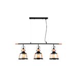 Luminaria colgante Columba II 3L E27 8.5Wx3 Tecnolite, vista frontal con tres pantallas de vidrio y estructura negra