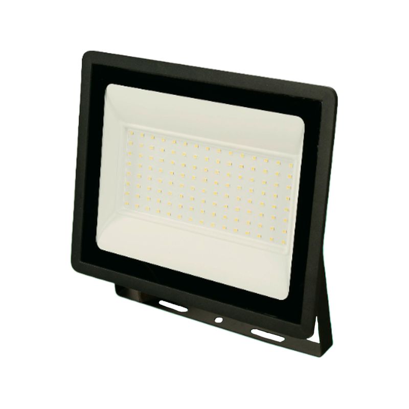 Reflector LED 100 W 100-240 V 6500 K negro Lightmax, vista frontal inclinada que muestra el panel de diodos y soporte