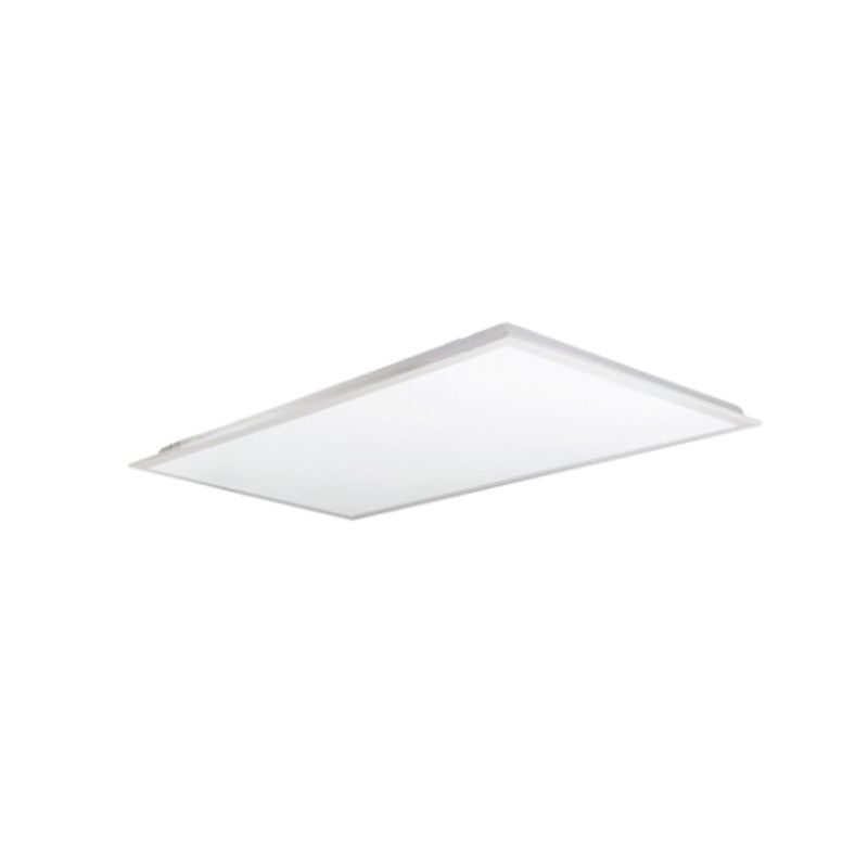 Luminaria panel LED UL 2 x 4 pies 50 W 3CCT Sylvania, vista en perspectiva del panel blanco rectangular