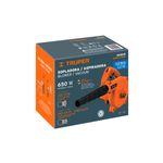 Sopladora/aspiradora eléctrica 650 W Truper, caja de cartón con ilustración del equipo y especificaciones técnicas
