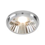 Bombilla LED Helium II 15 W 3000 K G53 1350 lm Tecnolite, vista frontal encendida con acabado en aluminio cromado