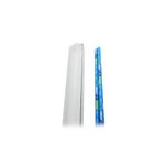 Luminaria LED 705 UL 96 pulgadas 2x36W Sylvania, vista lateral del equipo blanco junto a los dos tubos en su empaque azul