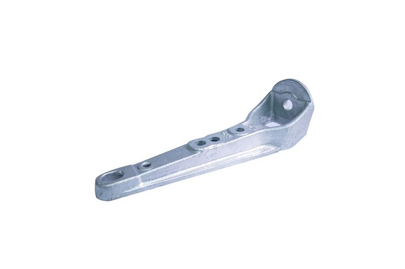 Soporte vertical para aislador tipo poste-GPP Artmark, vista lateral del herraje metálico galvanizado con orificios