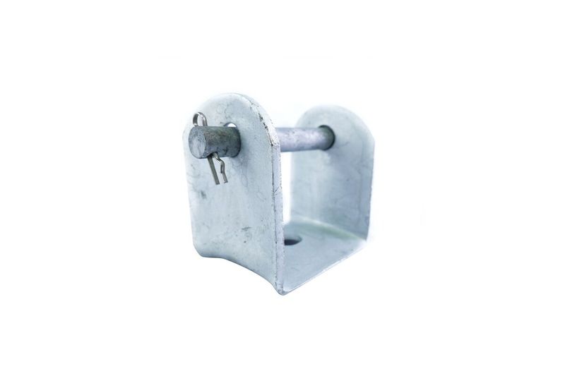 Soporte para aislador de carrete base ancha PLH, detalle del perno con pasador de seguridad en metal galvanizado