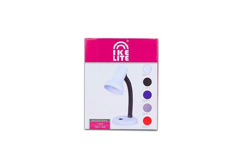 Luminaria de escritorio flexible Ikelite negro E27 1 luz 60 W, empaque con ilustración del producto y círculo de colores