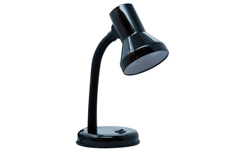 Luminaria de escritorio flexible Ikelite negro E27 1 luz 60 W, vista lateral completa sobre fondo blanco