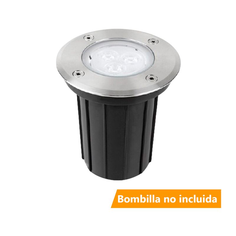 Luminaria empotrable níquel sumergible exterior LED 12 V Tecnolite 3 pulgadas 3 W RGB, vista frontal con cuerpo negro