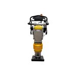 Compactadora a gasolina motor 4 tiempos 800 gpm 4 hp Hyundai, vista frontal detallando el manubrio y fuelle amarillo