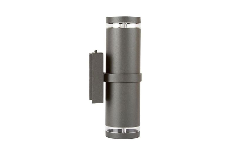 Luminaria de pared exterior moderna Toledo I Tecnolite gris E27 2 luces 20W, vista frontal del cuerpo cilíndrico