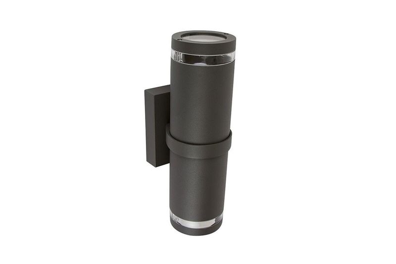 Luminaria de pared exterior moderna Toledo I Tecnolite gris E27 2 luces 20 W, vista frontal del cuerpo cilíndrico
