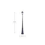 Luminaria de poste exterior Ikelite negro E27 1 luz 100 W, gráfico con medidas de 212 cm de alto y 26.3 cm de base