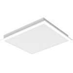 Panel LED Sylvania de 2x2, 40 W, 3400 lm y 6000 K, vista diagonal del panel blanco cuadrado empotrado en techo