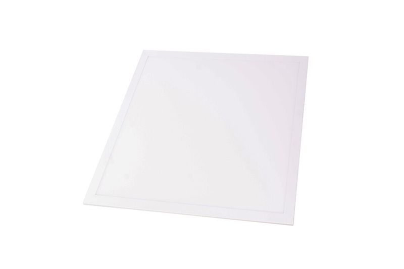 Panel LED 2x2 Sylvania 40 W 3400 lm 6000 K, vista en perspectiva del panel cuadrado blanco con marco delgado