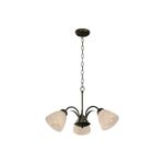 Lámpara colgante clásica Lucca negro 3 luces E27 60 W Sinsa, vista frontal con pantallas de vidrio blanco y cadena
