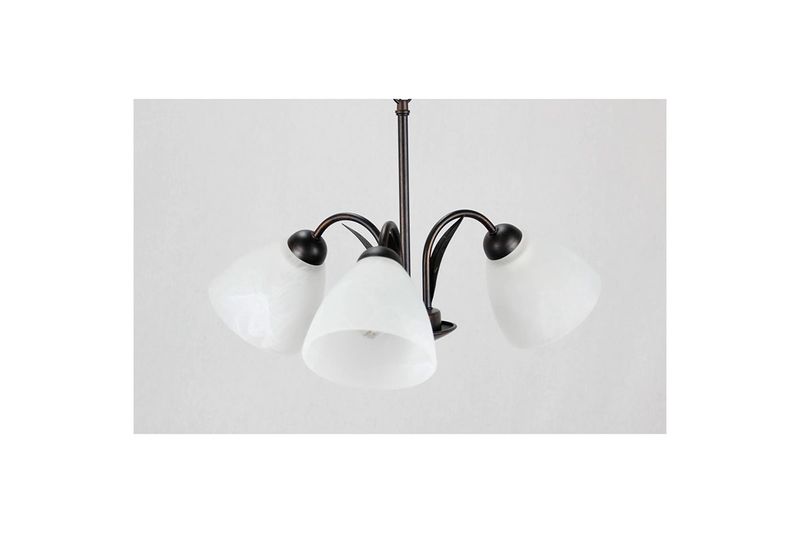 Lámpara colgante clásica Lucca negro 3 luces E27 60W-In&Out Sinsa, vista frontal de las tres pantallas de vidrio blanco