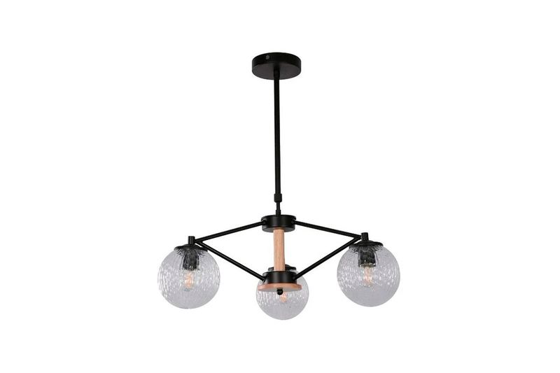 Lámpara colgante Udine II negro 3 luces E27 40W-In&Out Sinsa, estructura negra con tres globos de vidrio transparente