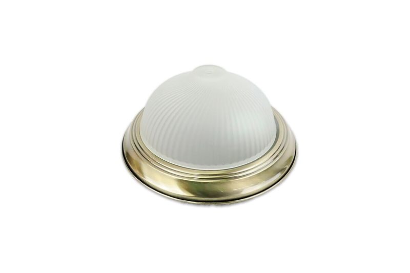 Luminaria plafón de copa redondo Westinghouse 60 W 1 luz E27 bronce antiguo, vista frontal con difusor de vidrio blanco