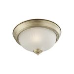 Luminaria plafón de copa redondo Westinghouse 60 W 1 luz E27 bronce antiguo, vista frontal con pantalla de vidrio blanco