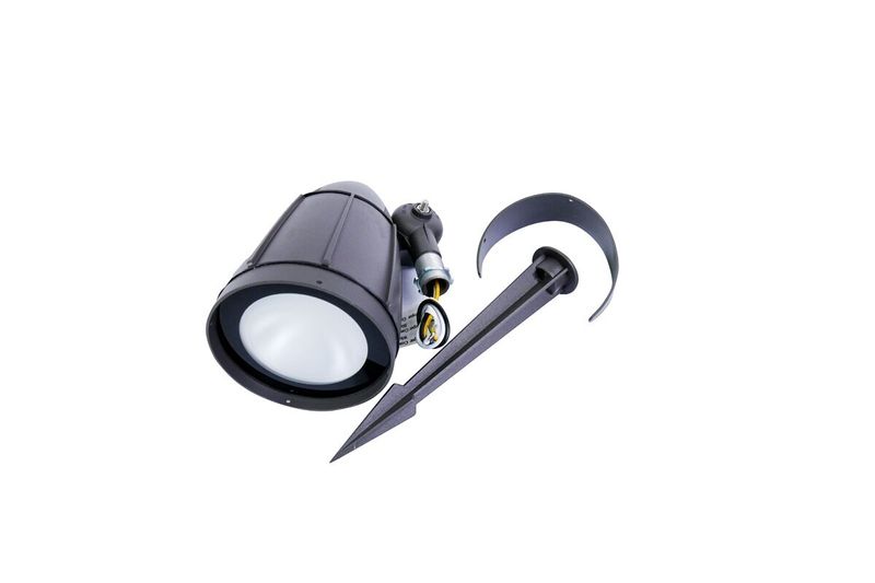 Reflector LED exterior Wally 2 6 W 4000 K 100-277 V IP65 Sylvania, vista lateral del equipo negro con estaca de anclaje