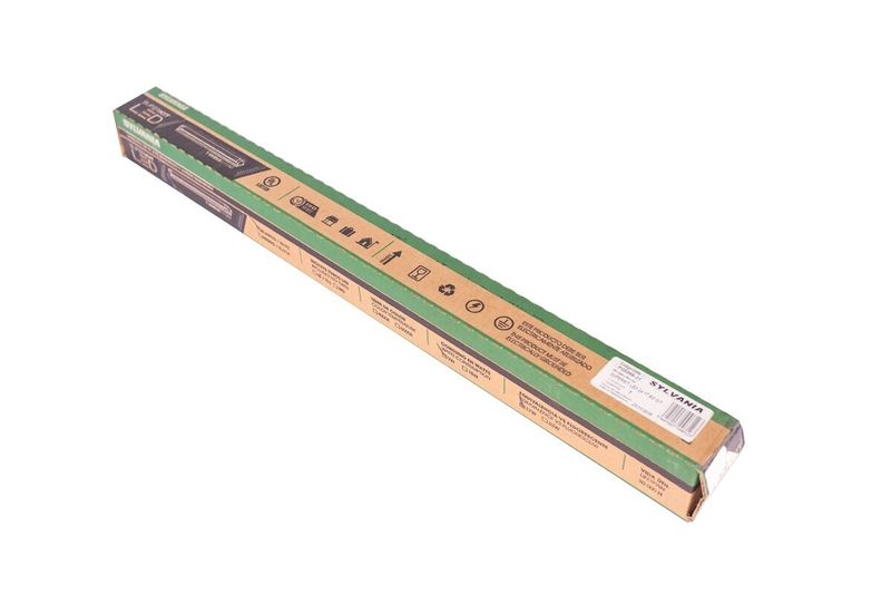 Luminaria UL Super Kit 24 pulgadas 1x9W Sylvania, empaque alargado de cartón con detalles técnicos y logos