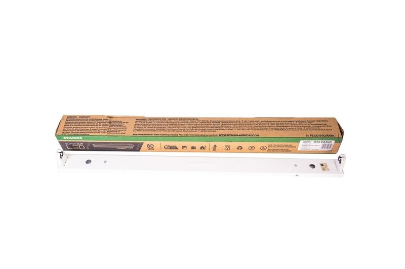 Luminaria UL Super Kit 24 pulgadas 1x9 W Sylvania, vista lateral del equipo sobre su empaque de cartón