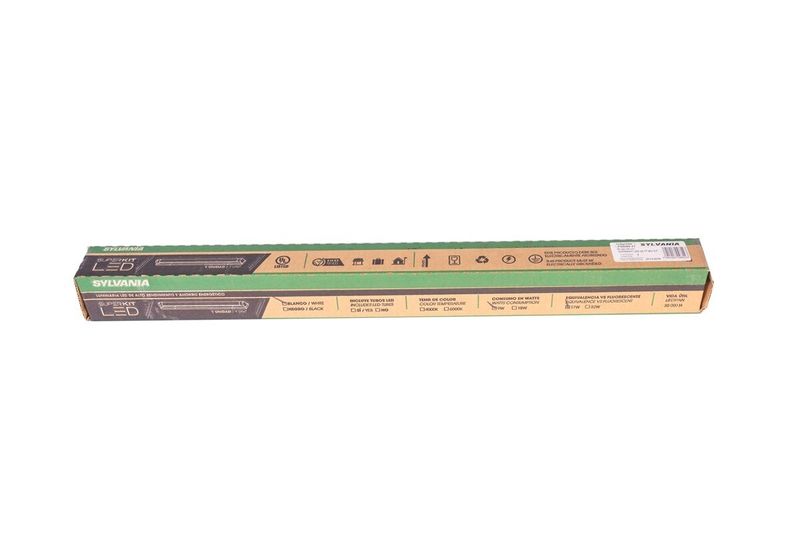 Luminaria UL Super Kit 24 pulgadas 1x9W Sylvania, vista frontal del empaque rectangular con ilustraciones del producto