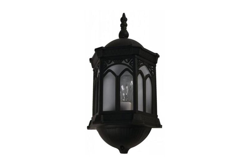 Luminaria de pared exterior clásico Ikelite negro E27 1 luz 40 W, farol negro con vidrios esmerilados blancos