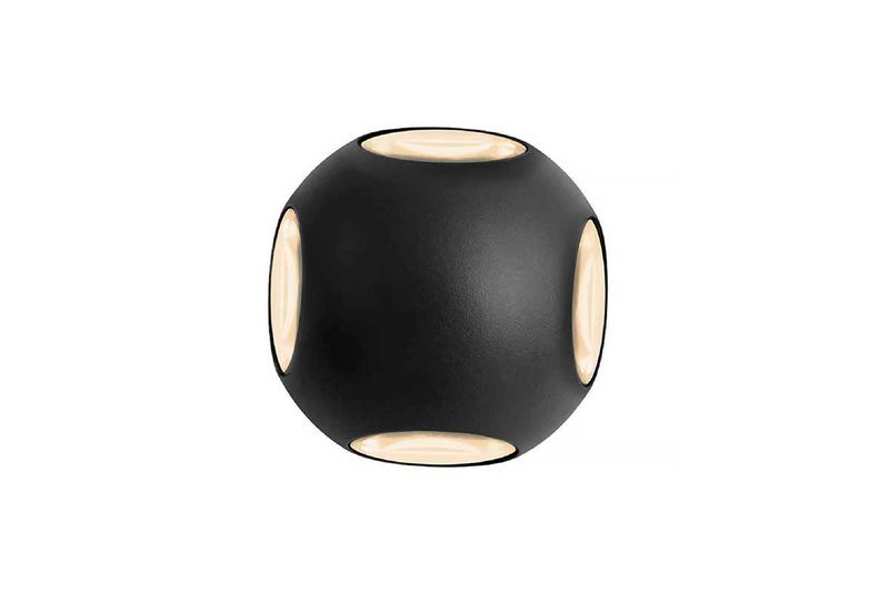Luminaria de pared al exterior LED Veritate I 4 W 3000 K IP54 IK06 negro Tecnolite, vista frontal con luz cálida encendida