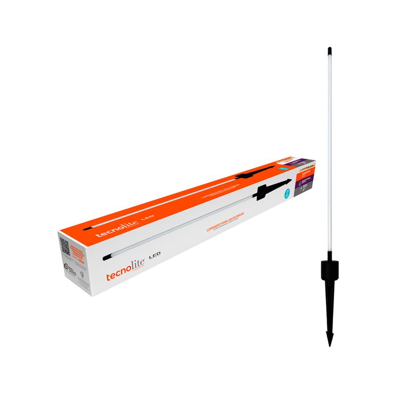Luminaria de estaca exterior Gras II 7 W 3000 K 580 L IP65 IK05 negro Tecnolite, en su caja y con la estaca al lado