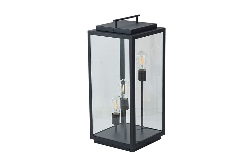 Luminaria de piso al exterior tipo farol Egeon II 3L E27 180W IP44 negro Tecnolite, vista frontal con tres bombillas