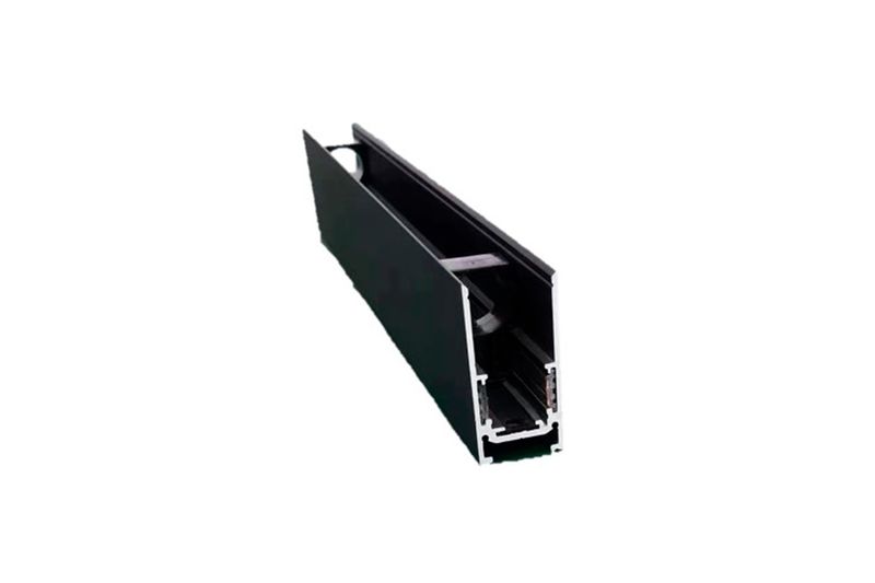 Riel magnético sobreponer Magnetrack Pro 1 metro negro Construlita, vista en perspectiva del perfil metálico