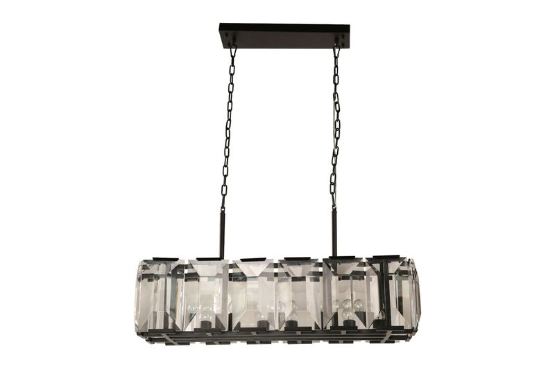 Lámpara colgante cristal Trento negro Arteluce de 8 luces E27 60 W, vista frontal con estructura rectangular y cristales