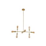 Lámpara colgante Ancona dorado satinado Arteluce de 8 luces E27 60W, vista frontal con bombillas decorativas encendidas