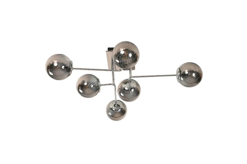 Luminaria colgante átomo cromo 6 luces E27 40W Sinsa, estructura metálica con globos de vidrio plateado