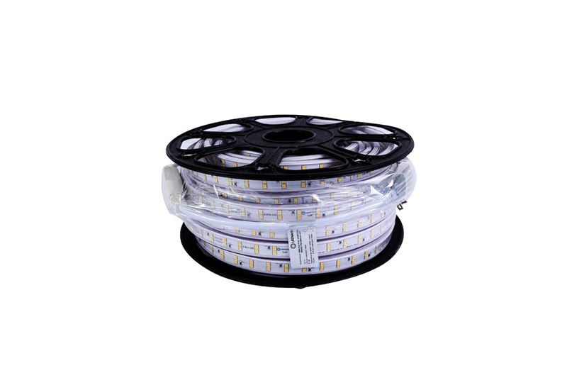 Cinta LED Eco Flex 25 mts 9 W 4000K 550 lm 120V IP65 Ledvance, enrollada en un carrete plástico negro