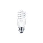 Bombilla fluorescente 6000 hrs 110 V Eco Twister Philips 15 W E27 6500 K 840 lm, vista frontal con tubo en espiral blanco