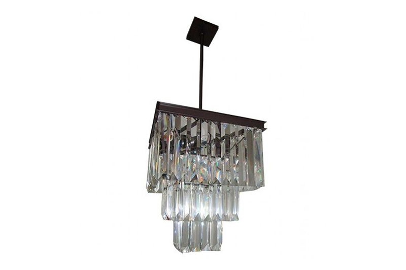 Lámpara colgante cristal Pisa dorado Arteluce de 5 luces E27 60W in&out, vista frontal con prismas de cristal} autofill