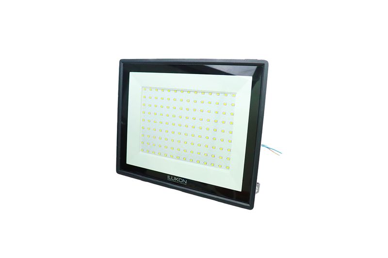 Reflector LED flood light slim 100 W 8000 lm 6500 K negro Ilukon, vista frontal del panel con diodos LED y cables