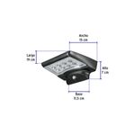 Arbotante solar de pared exterior con sensor LED 6500K 120-220V IP45 negro Volteck, gráfico con medidas de dimensiones