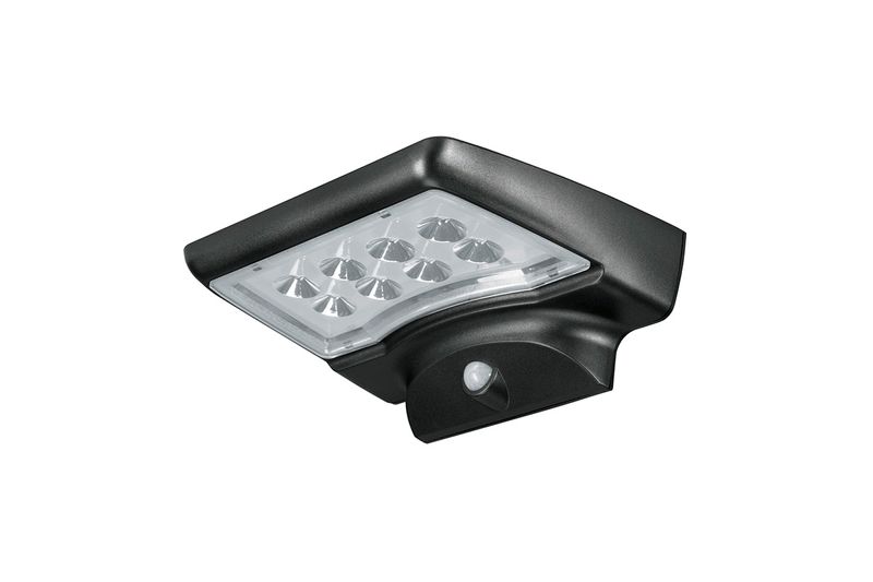Arbotante solar de pared exterior con sensor LED 6500K 120-220V IP45 negro Volteck, vista diagonal del equipo