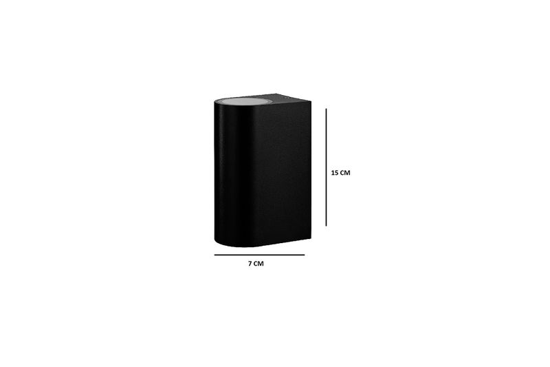 Luminaria de pared LED aplique Redo Scogliera-E 2L GU10 5W IP44 mod 74022 negra Eglo, gráfico con medidas de 15 cm y 7 cm