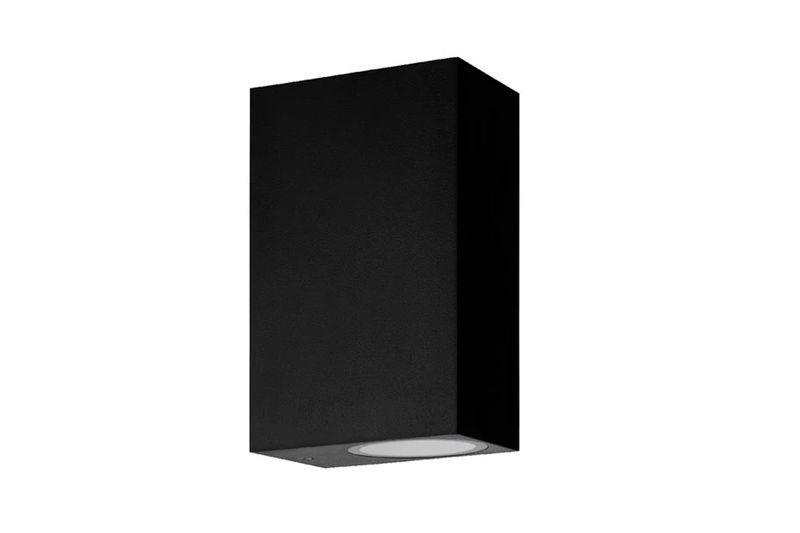 Luminaria de pared LED aplique cuad Scogliere-E 2L GU10 5W IP44 mod 74023 negra Eglo, vista frontal inferior del aplique