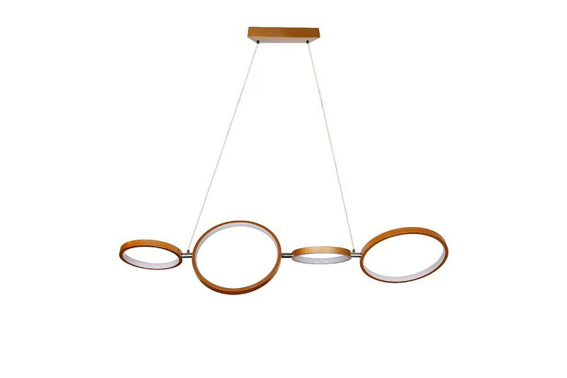 Luminaria colgante Aureal 4 anillos 33 W 3000 K dorado Tecnolite, vista frontal de los anillos entrelazados suspendidos