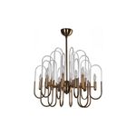 Lámpara colgante Asti dorado Arteluce de 12 luces E12 60W, vista frontal del diseño con brazos curvos y bombillas